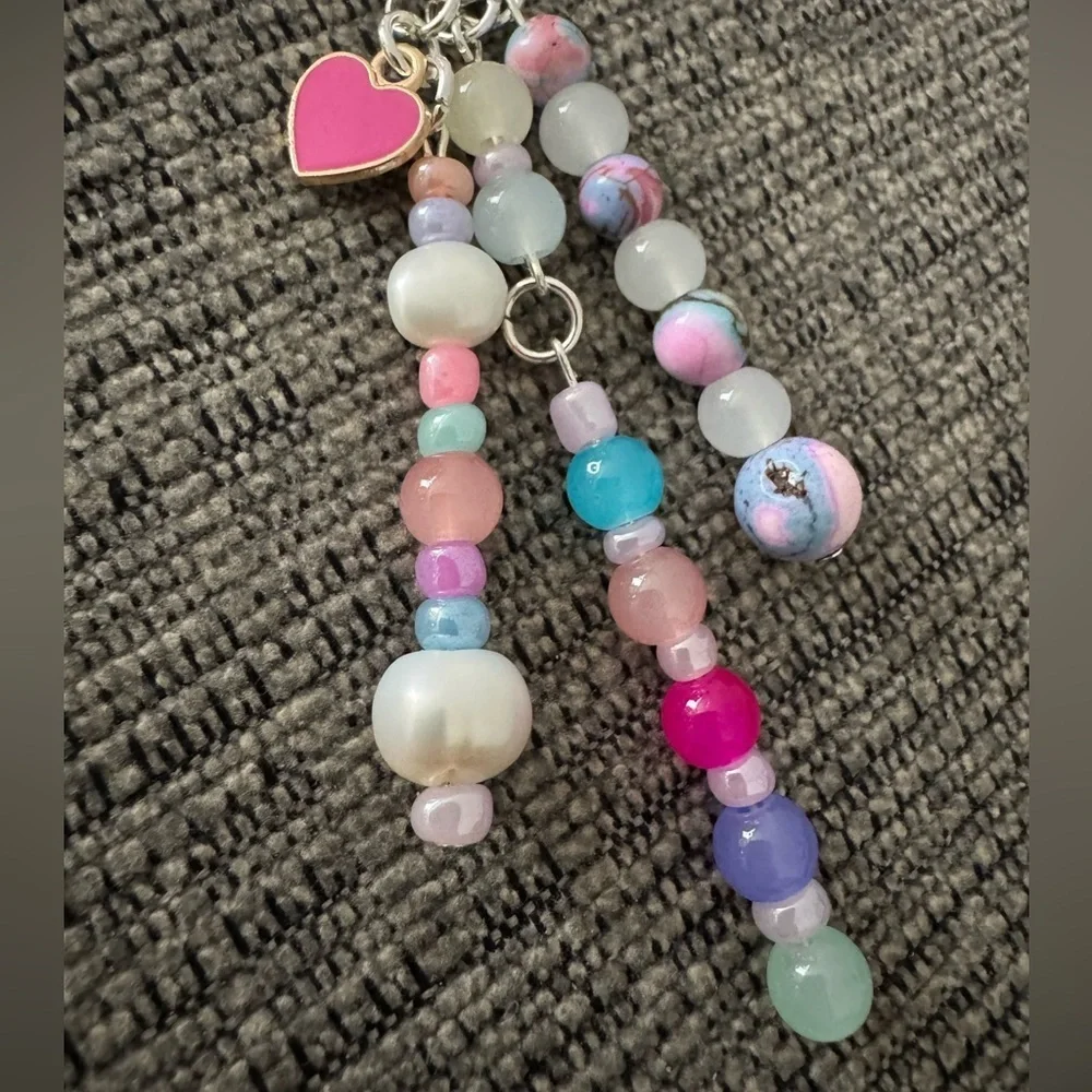 Pastel Multicolor Designer Inspired Beaded Bag Charm Keychain with Real Pearls